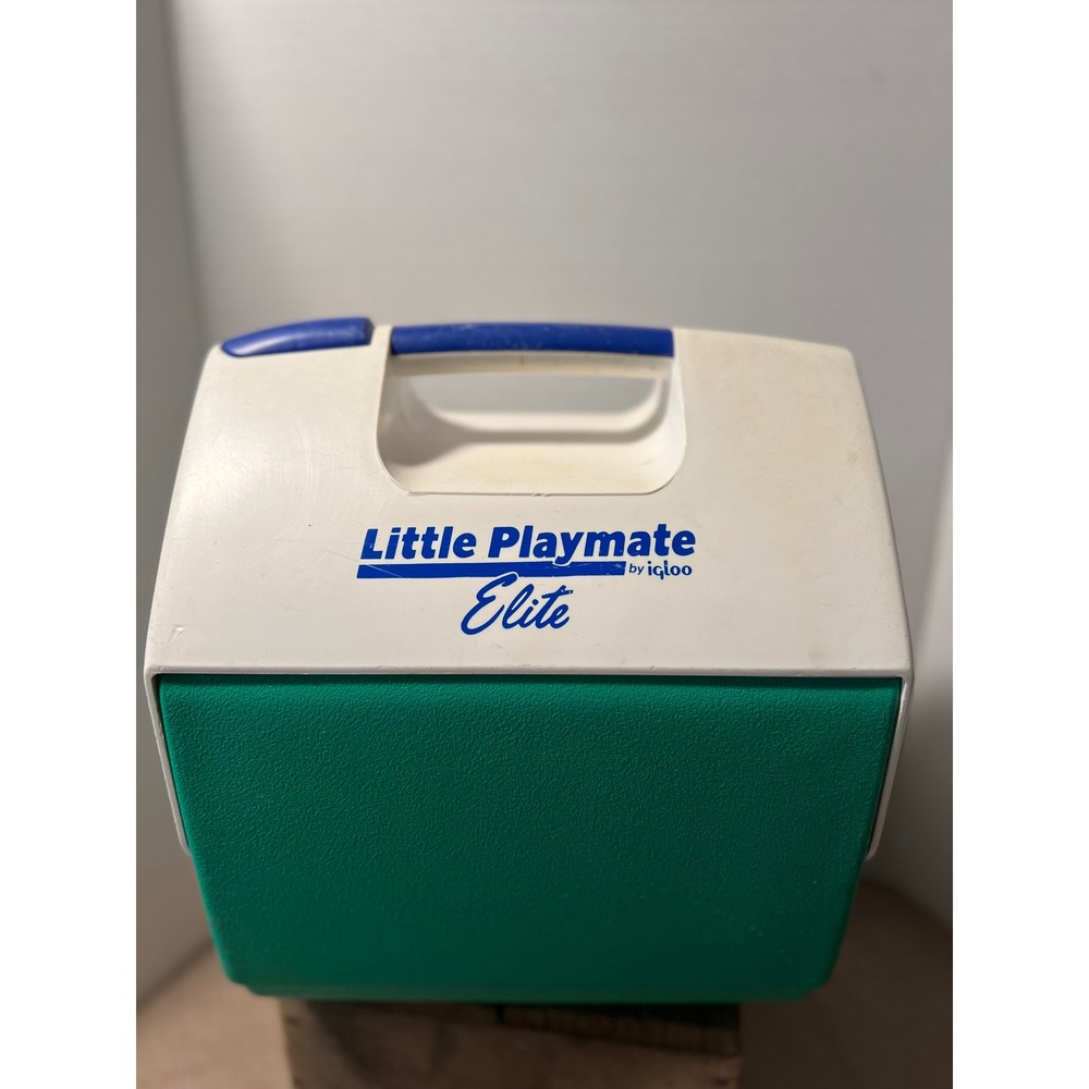 VTG 90s‎ Igloo Little Playmate Elite Cooler Lunch Box Green White Blue Small
